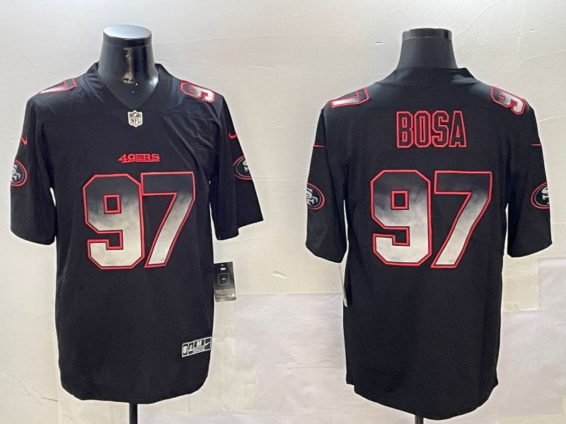 Men San Francisco 49ers 97 Bosa Black Nike Smoke Fashion 2024 Limited NFL Jersey style 1